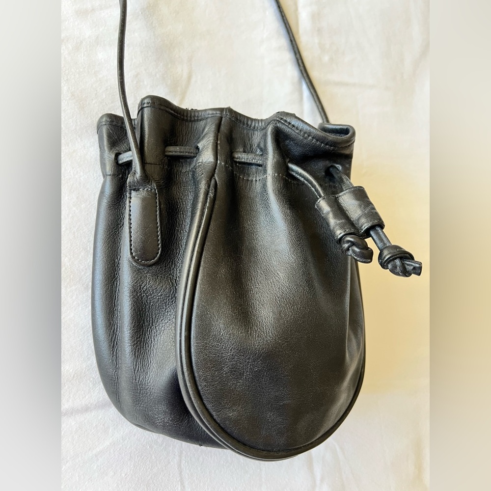 Vintage Coach Black Leather Drawstring Marble Bucket Bag Crossbody Purse - Picture 5 of 11